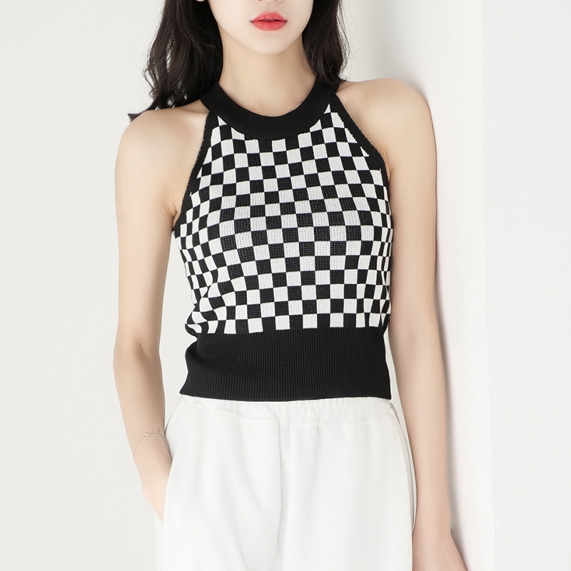 【Elegant】 Sleeveless Round Neck Letter Short Knitted Vest   7386