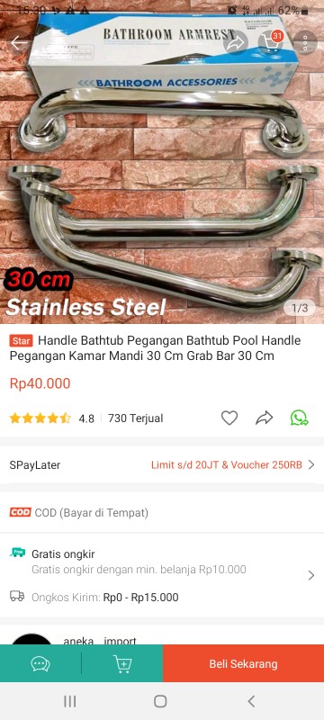 Handle Bathtub Pegangan Bathtub Pool Handle Pegangan Kamar Mandi 30 Cm Grab Bar 30 Cm