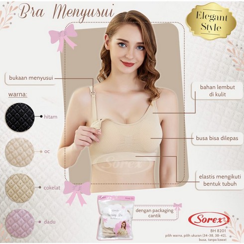 Bra Menyusui Sorex 8201 34-38 Pink Nursing Bra BH Busa Sedang Tanpa Kawat Kait 3 Setara Cup B ( Dengan Packaging Cantik ) BTK kait 3