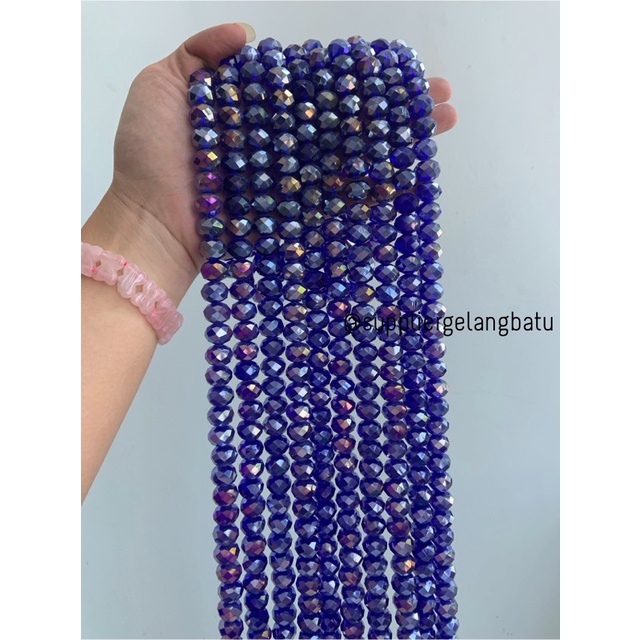 Crystal Ceko 14mm BLUE QUARTZ metallic biru kuarsa metal kristal import bahan kalung gelang anting strap mask kerajinan tangan craft citayam fashion week etink vintage elegan bali manik crystal