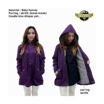 [Best Seller] Premium Jaket Distro Parka Cewek Kanvas 4 kantong Warna Ungu