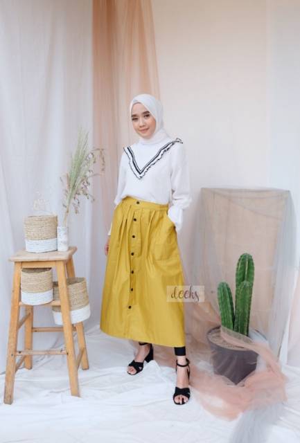 ALEA Button Skirt MIDI // Rok Kantong Kancing // Rok Kerja