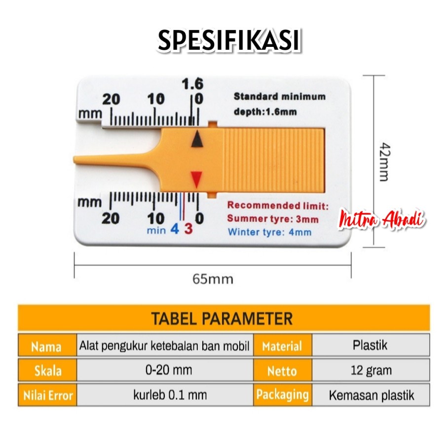 Tyre Dephtometer / Penggaris Pola Ban Indicator 0-20 mm