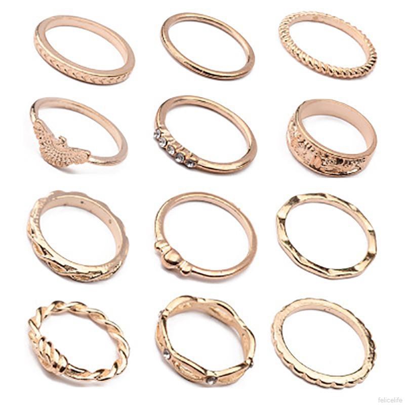 Winding Knotted Twist Line Carved Knuckle Rings Set