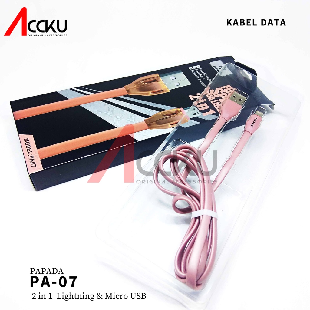 Kabel data 2in1 lightning &amp; Micro Usb kabel charger micro usb kabel lightning usb PAPADA PA-07