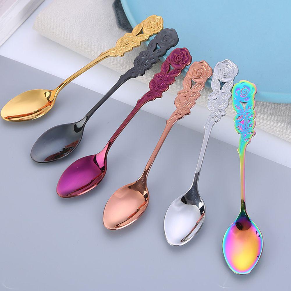 PREVA Rose Shape Spoon Tableware Kitchen Accessories Ice Cream Music Bar Coffee Spoons Dessert Tea  Spoons