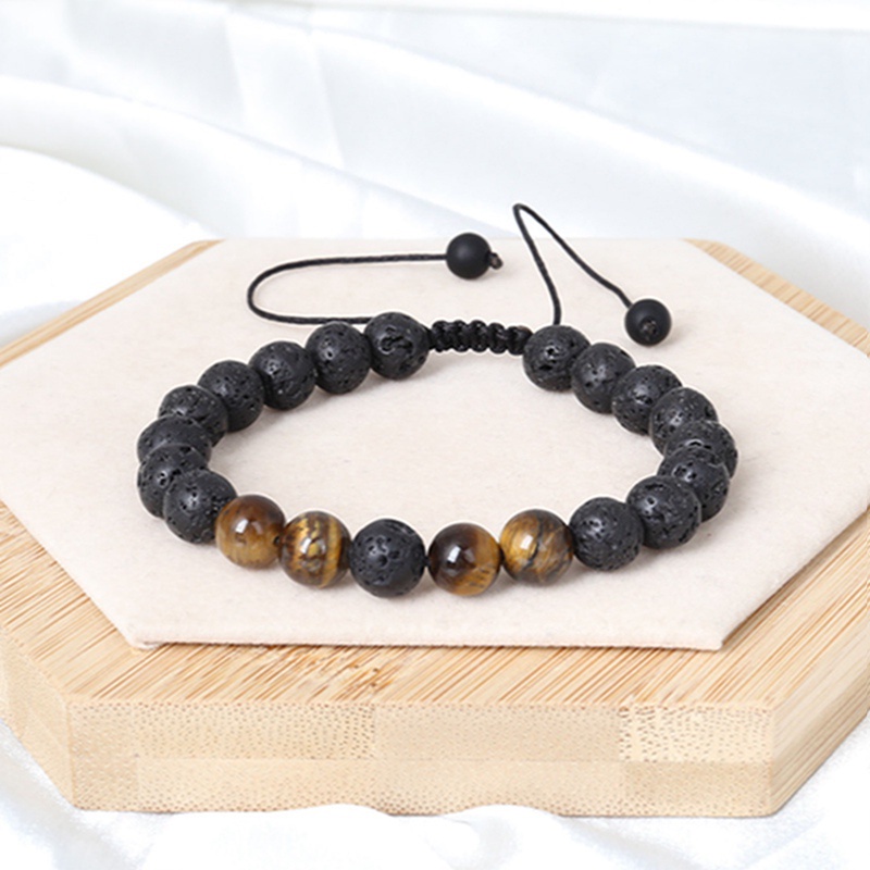 Gelang Manik-Manik Batu Lava Onyx Alami Handmade Dapat Disesuaikan Warna Putih Untuk Pria / Wanita (5 Jenis)