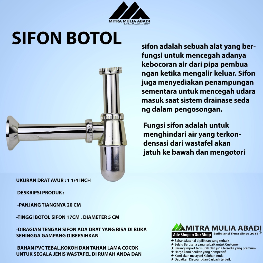 Sifon PVC botol plastik siphon pembuangan air wastafel Chroome