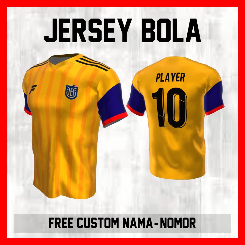 Kaos Bola Jersey Ekuador Timnas Negara Garis Bahu Baju Custom Nama dan Nomor Punggung - 66