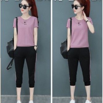 Playsuit kaos wanita + Celana Pakaian olahraga kasual Kaos vneck polos kaos basic real pict