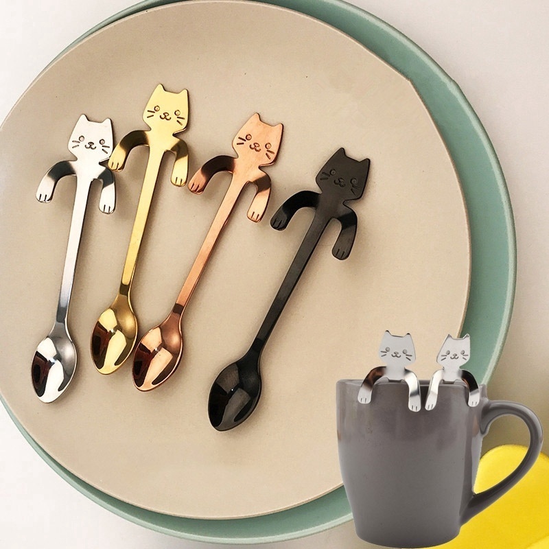 Sendok Kopi Desain Kucing Lucu Bahan Stainless Steel