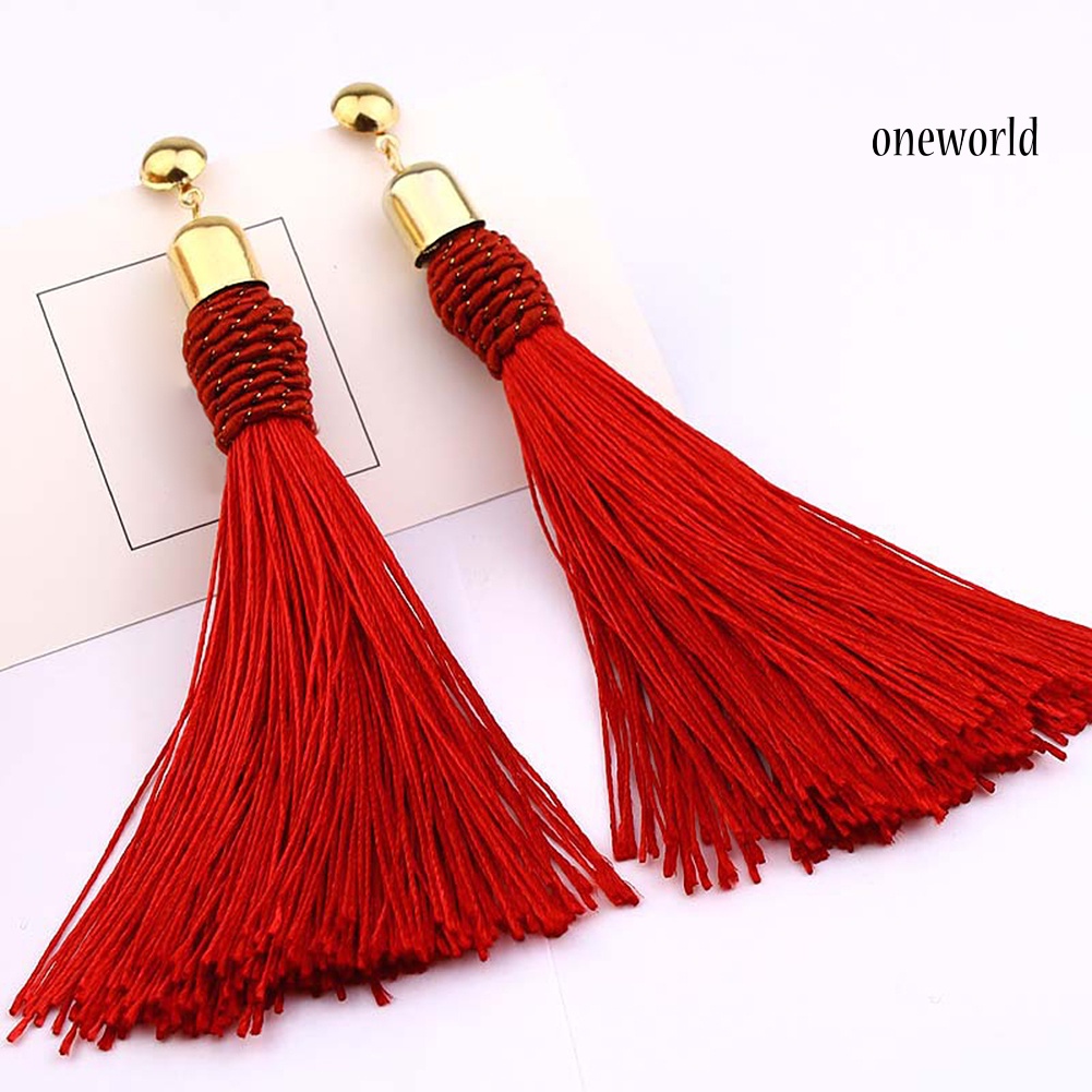 OW@ Bohemian Wedding Tassel Ear Studs Long Dangle Earrings Bridal Bridesmaid Jewelry