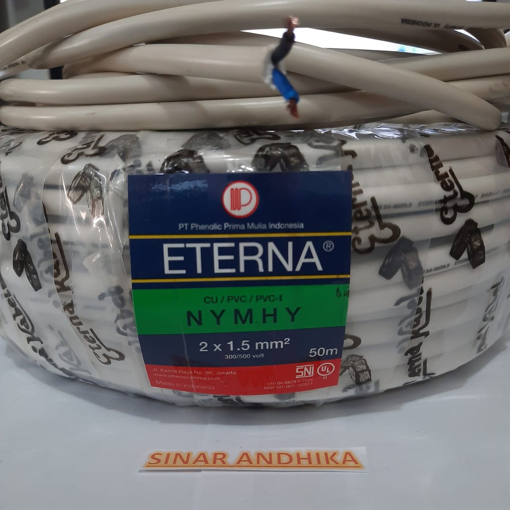 KABEL ETERNA NYMHY 2 X 1.5 MM 1 ROLL SERABUT TEMBAGA ISI 2