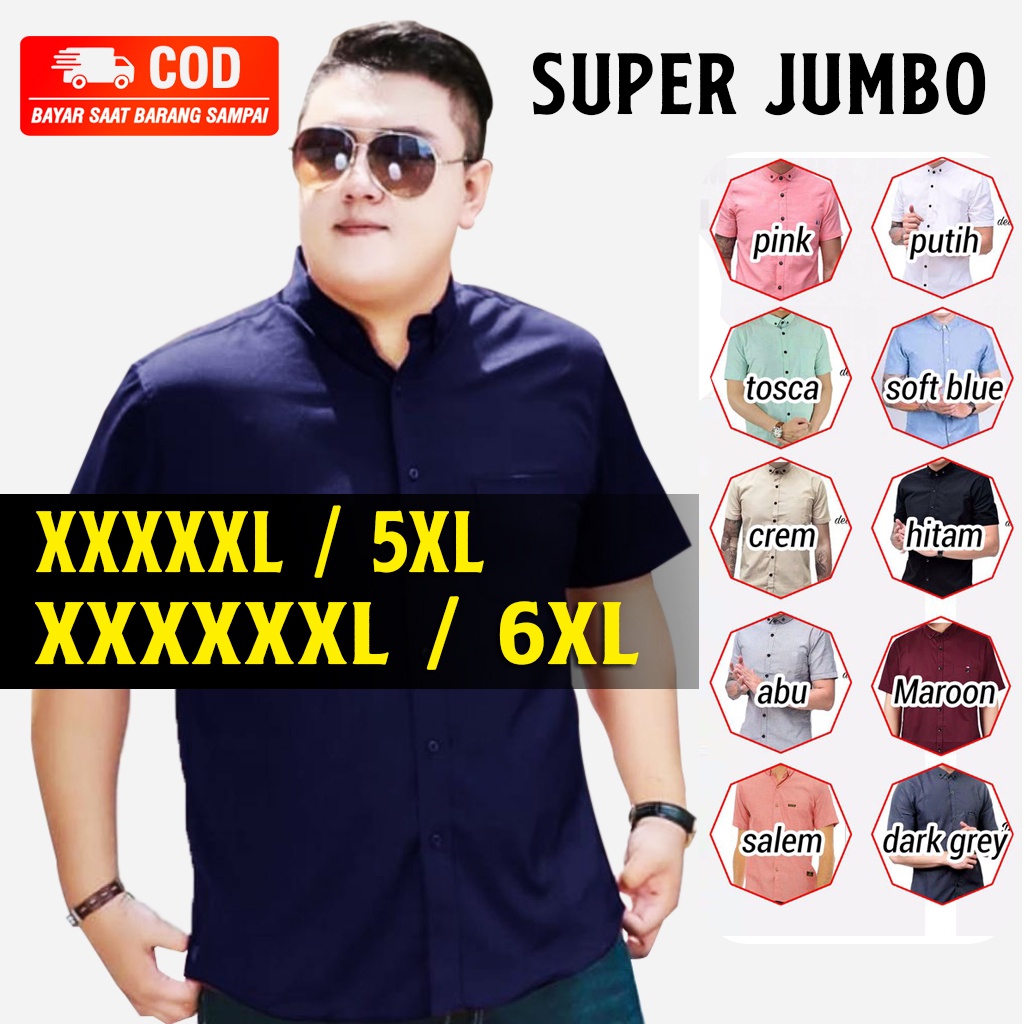 Kemeja Polos Big Size Seragam Kerja Ukuran Jumbo XXXXXL &amp; XXXXXXL / 5XL - 6XL