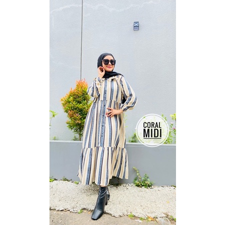 CORAL MIDI DRESS / MIDI HOMEDRESS RAYON STRIPE KEKINIAN BUSUI / BAJU MUSLIM WANITA