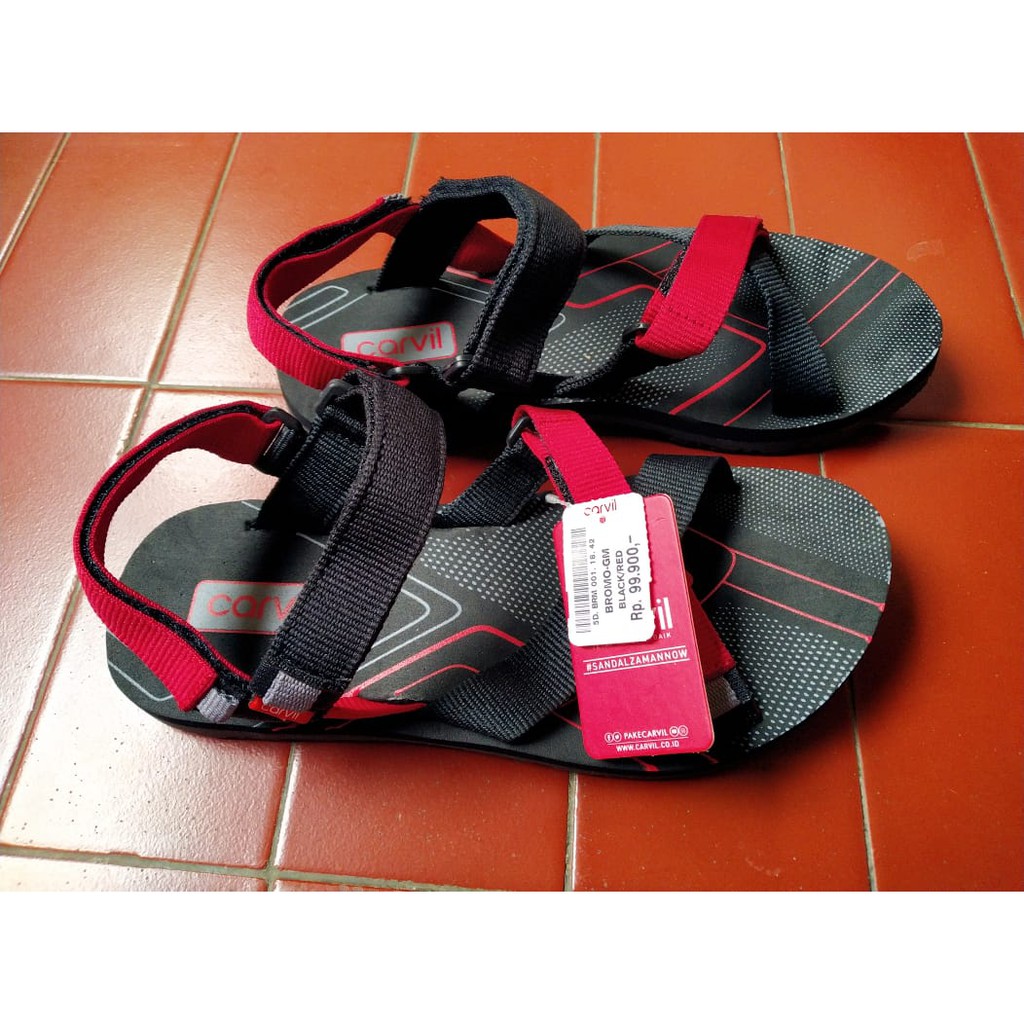 Sandal / Sendal Gunung Pria Wanita Carvil Bromo-GM Black Red.Sandal Carvil Original Murah