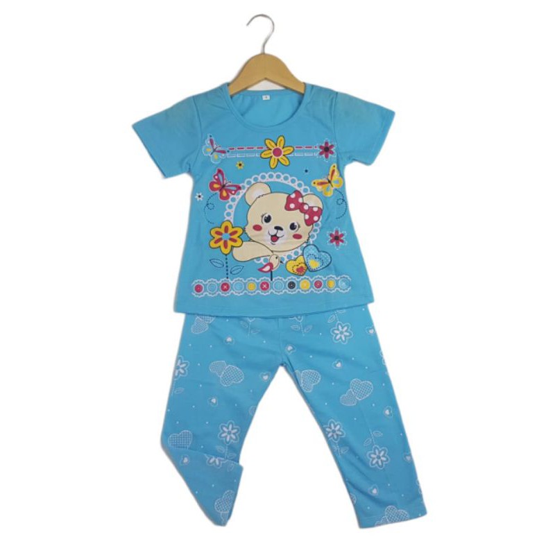 SETELAN BAJU ANAK PEREMPUAN SIKUNING NEW MOTIF BEAR LOVELY 2-6 TAHUN