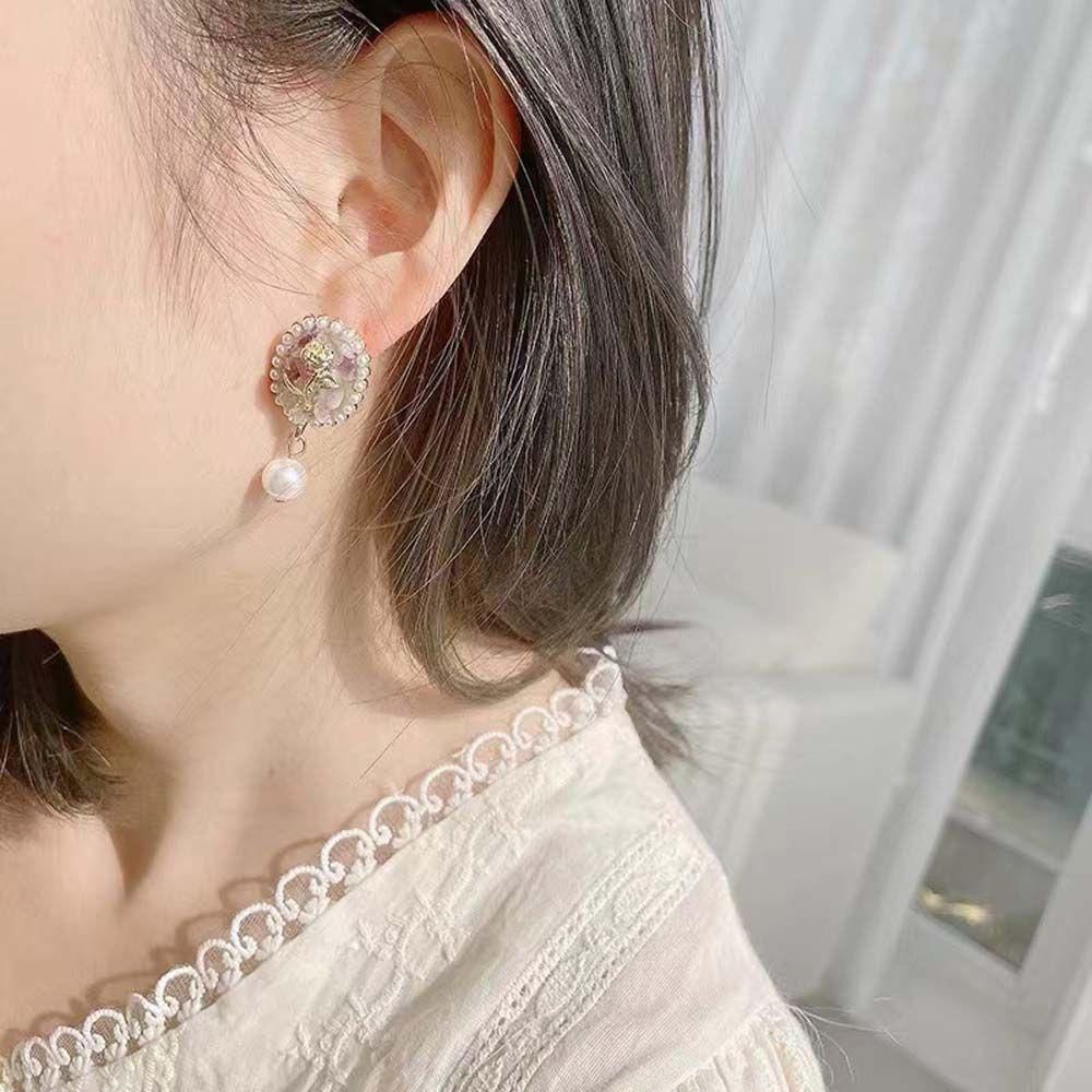 Needway Wanita Anting Trendi Vintage Pantai Untuk Perempuan Elegan Bulat Anting Bunga Mawar