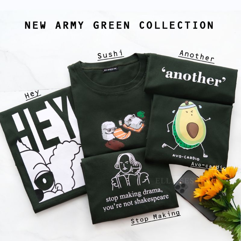 elipses inc kaos wanita Sage green & army green terbaru terlaris