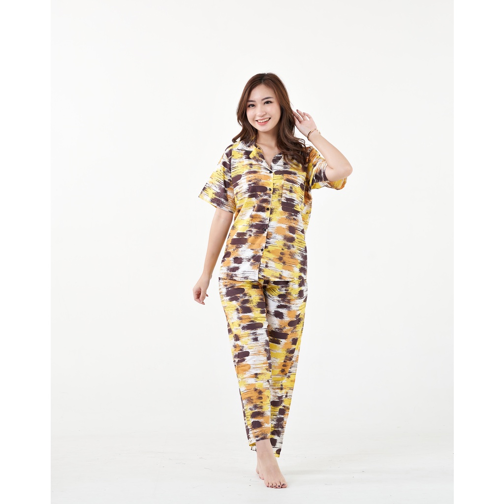 IZANY Piyama ONE SET DAILY SET KEMEJA PENDEK RAYON DISCHART-KMJ ABSTRACT YELOW