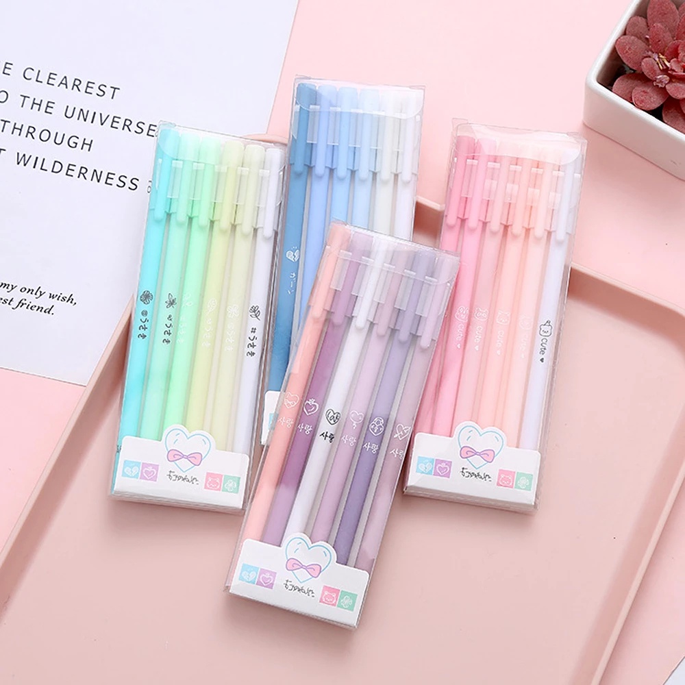 6pcs / Set Pulpen Gel Warna Morandi Portable Untuk Stationery Sekolah / Kantor