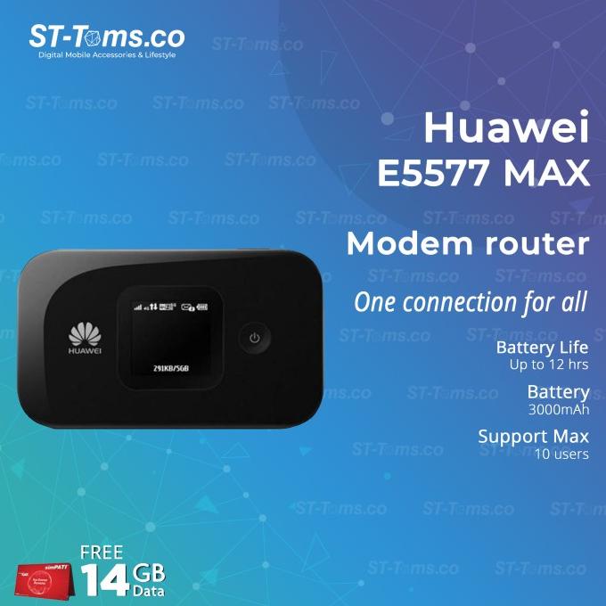Huawei Mifi Modem Wifi Router 4G E5577 MAX Free Telkomsel 14Gb 2bln BK