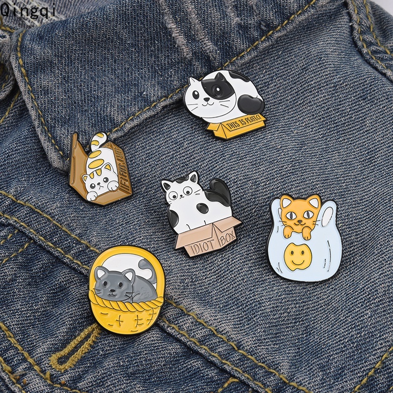 Bros Pin Enamel Desain Kucing Gemuk Dalam Keranjang Untuk Hadiah Anak