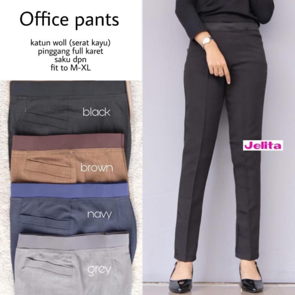 OFFICE PANTS / 13.7 / BAHAN KATUN WOLL (SERAT KAYU) / FULL KARET / ALLSIZE FIT M-XL / CELANA KANTOR WANITA / JELITA