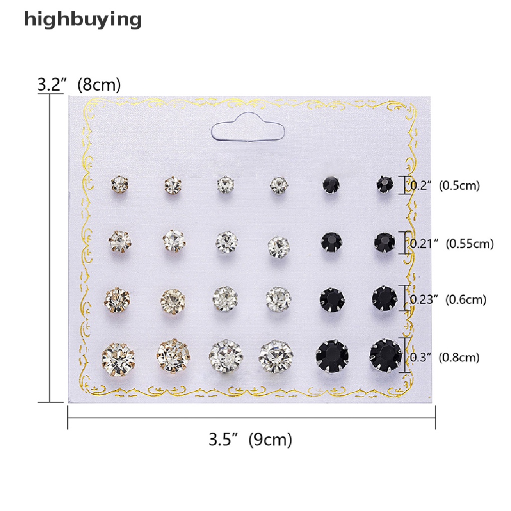 Hbid 12 Pasang / set Anting Tusuk Kristal Zircon Bulat Untuk Wanita