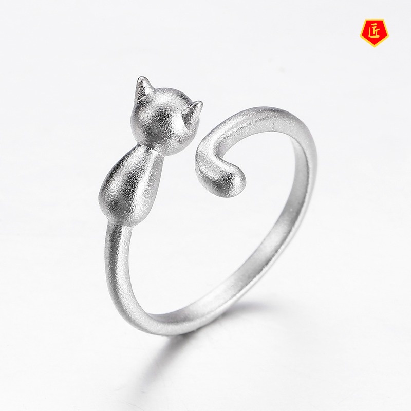 [Ready Stock]925y Silver Korean Style Personalized Creative Cute Cat Ring