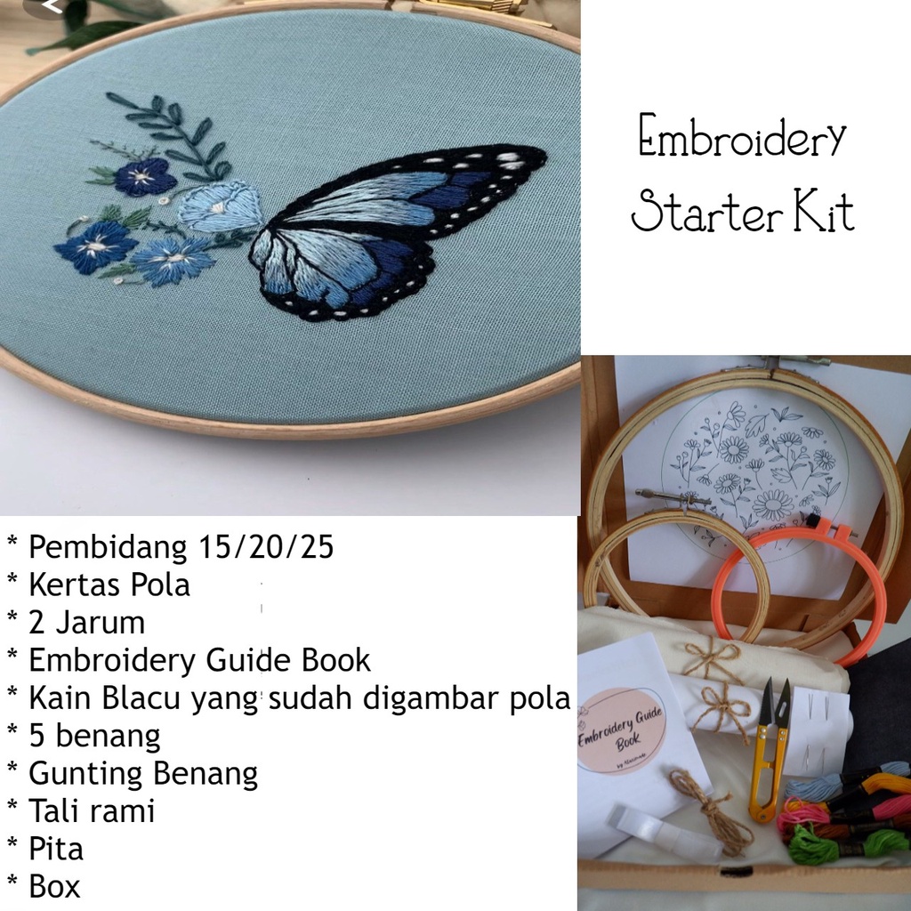 Butterfly Embroidery Kit Package DIY/Paket Sulam Untuk Pemula/Decor Hadiah Gift