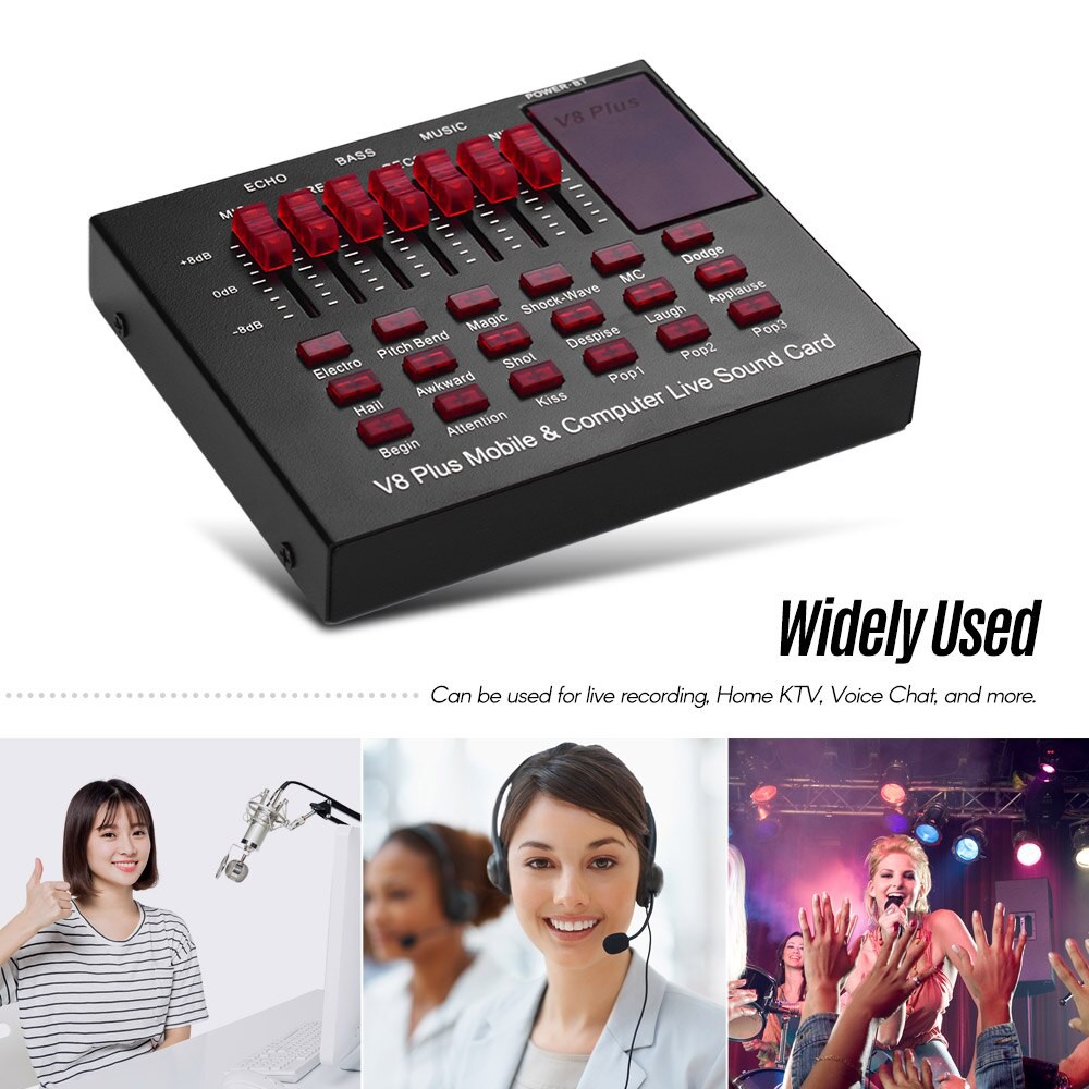 Bluetooth Live Mixer Broadcast Audio USB External Soundcard V8 Plus