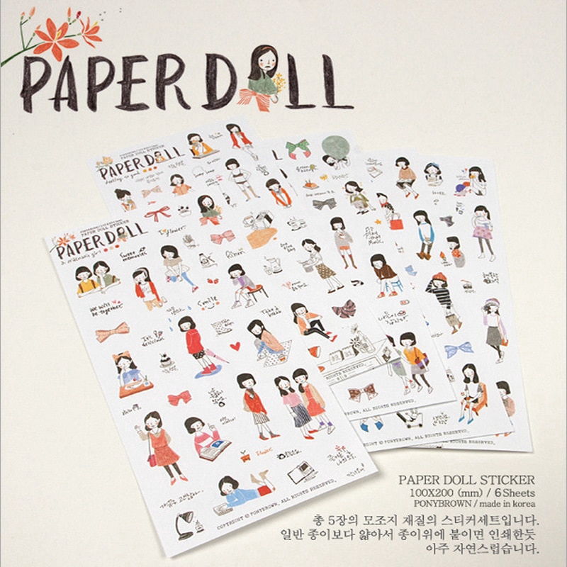 

6 Sheets/lot Cute Pencil Drawing Girl Mini Pvc Transparent Korean Stickers