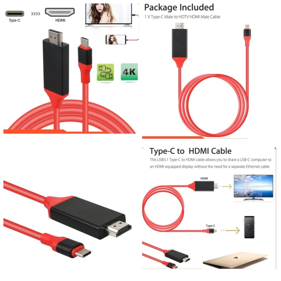 Type C HDTV Cable L9A HDMI 2.0M Cable Type-C to HDMI Konverter Kabel Tipe C ke TV Monitor HDMI