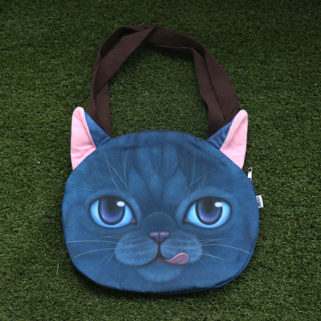 TFCS-10 blue cat shoulder bag tas bahu 3D print kucing besar jumbo