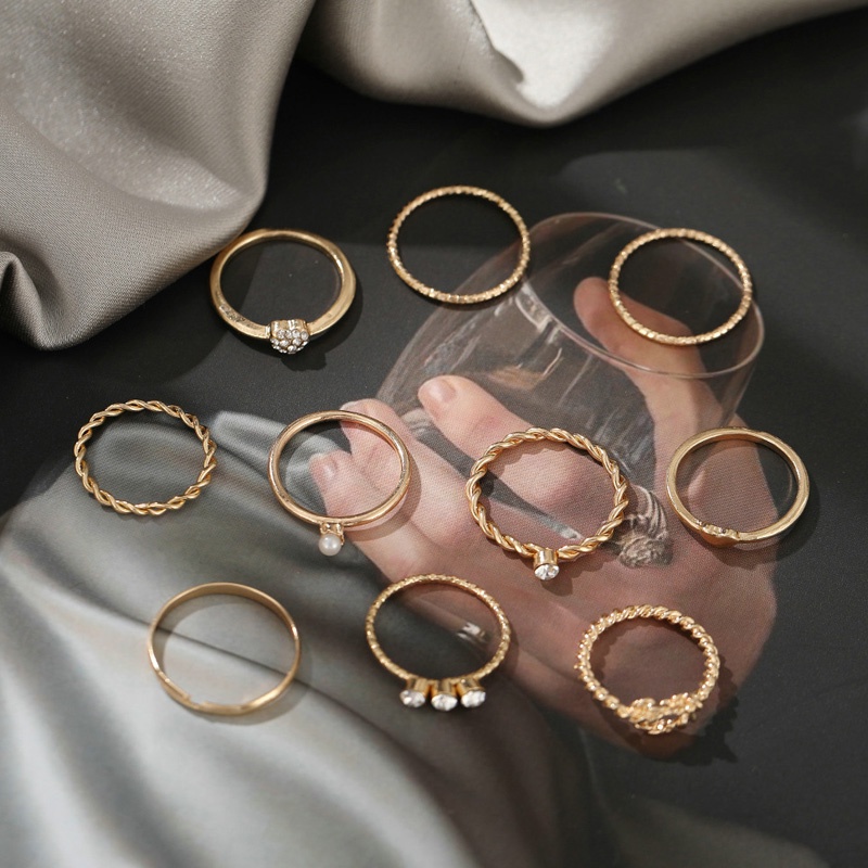 10Pcs/Set Sexy  Adjustable Women Rings Golden  Metal Geometric Ring