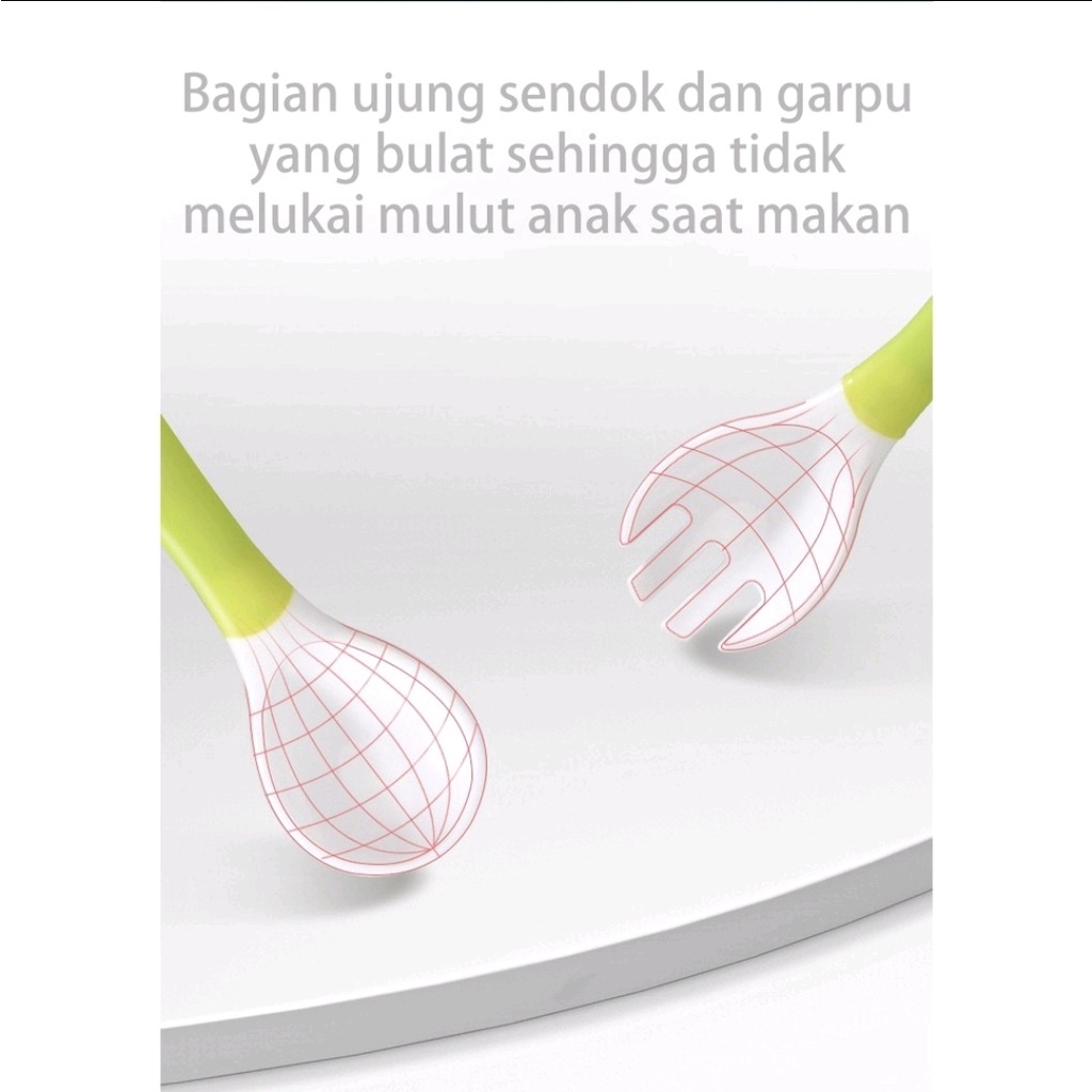 SENDOK MAKAN BAYI SET MPASI / SENDOK GARPU MAKAN ANAK BPA FREE / BABY SPOON FORK / SENDOK MAKAN BAYI SET TRAVEL WADAH (IP)