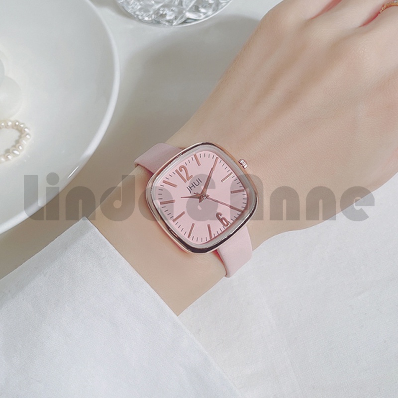 Jam Tangan Jhui Wanita Analog Strap Pu Leather Dial Kotak Model Terbaru - Jam Tangan Murah