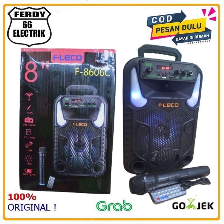 Speaker Bluetooth Karaoke Fleco F-8606C Terbaru 8.5 Inch/Free Mic