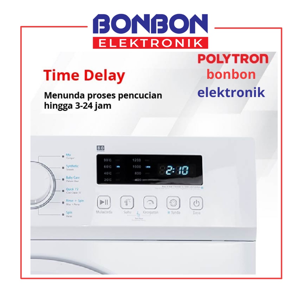 Polytron Mesin Cuci 1 Tabung Front Loading 8KG PFL 8051 / PFL8051