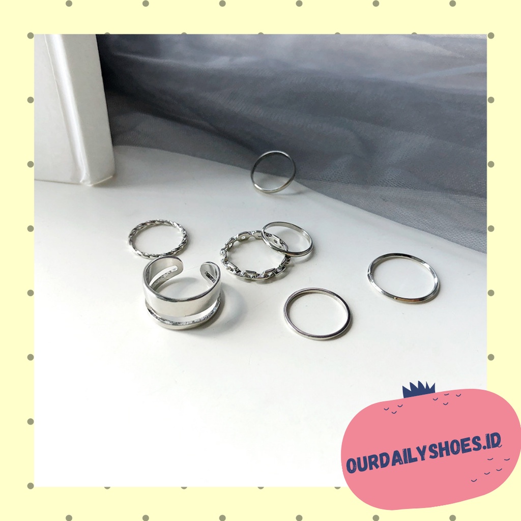 ★ODS★ 7pcs Set Cincin Rantai Emas K03 Model  fashion kekinian  Terbuka Gaya Retro Korea Untuk Aksesoris Perhiasan