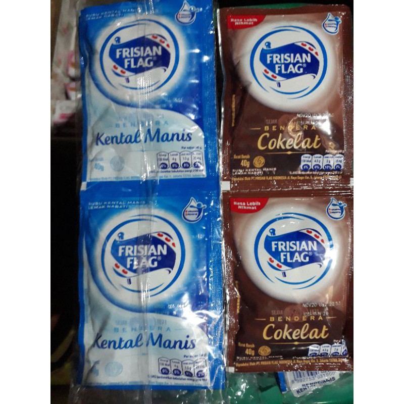 

susu saset bendera / frisian flag saset putih/coklat 1pak(6@40gr)