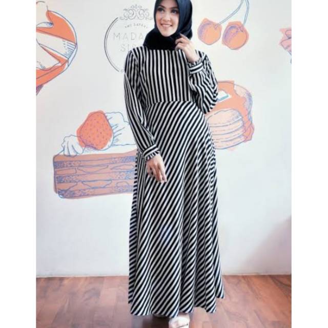 Baju gamis syari motif salur trend 2019