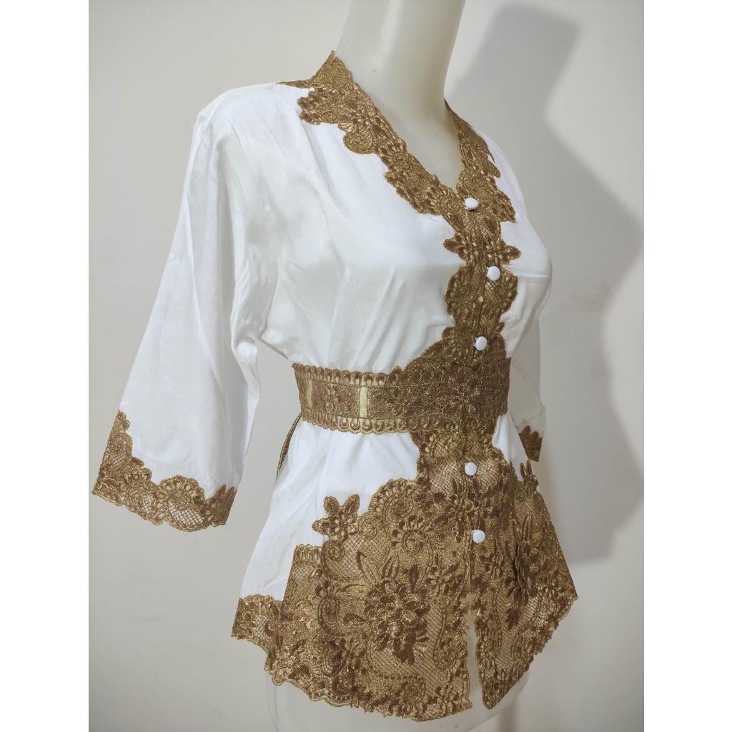 Atasan Kebaya Bordir Modern Mewah Lengan 3/4 Warna Putih|Merah Maroon|Biru Navy / Kebaya Wanita Dewasa Terbaru / Kebaya Akad Nikah Kekinian / Kebaya Wisuda Elegan / Kebaya Kondangan Moderen Cantik Tiara-Putih Bordir Emas