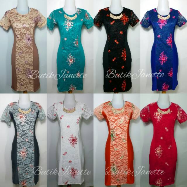 VIOLA - Dress brokat kombi scuba premium fit M-L