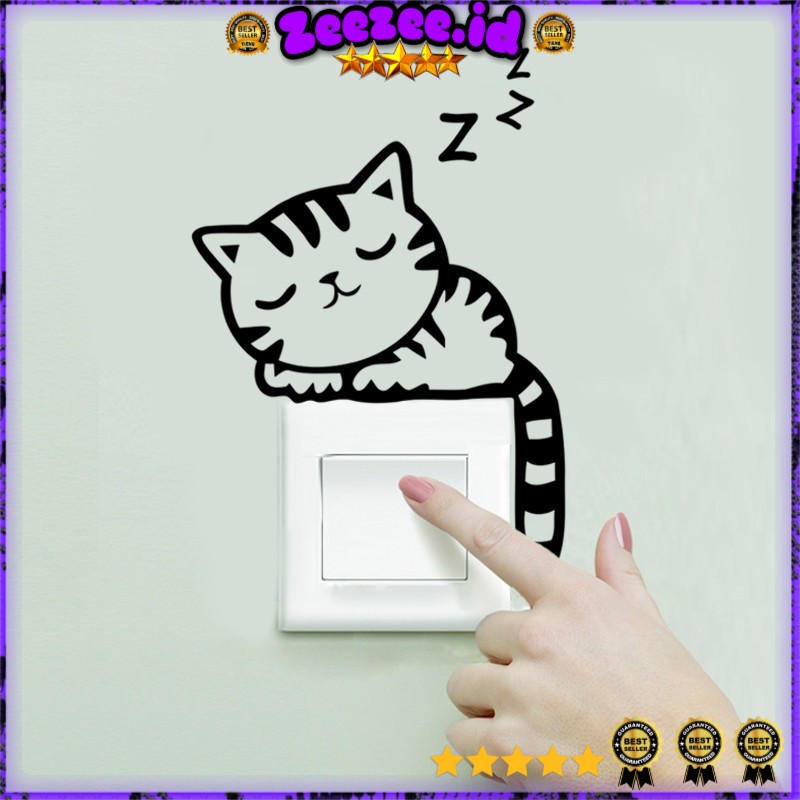 Sticker Wallpaper Dinding Sleeping Cat - Black