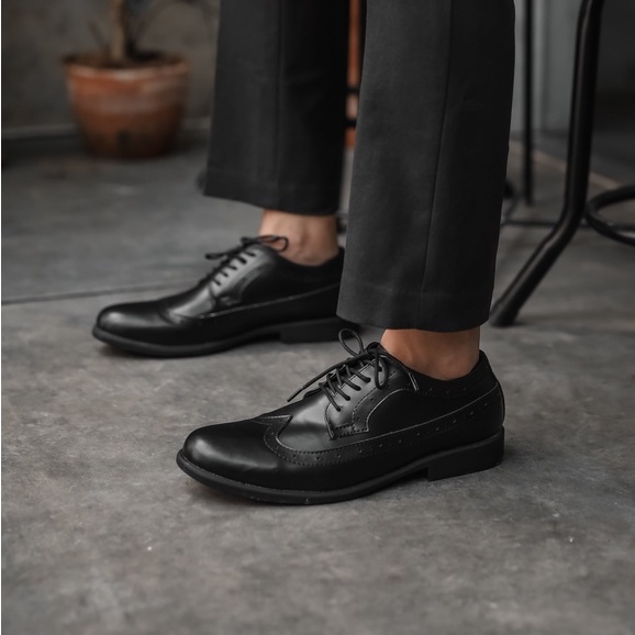 Longwing Black | Sepatu Pantofel Formal Kerja Kuliah Pria Cowok Men Lokal Ori | FORIND x Worka