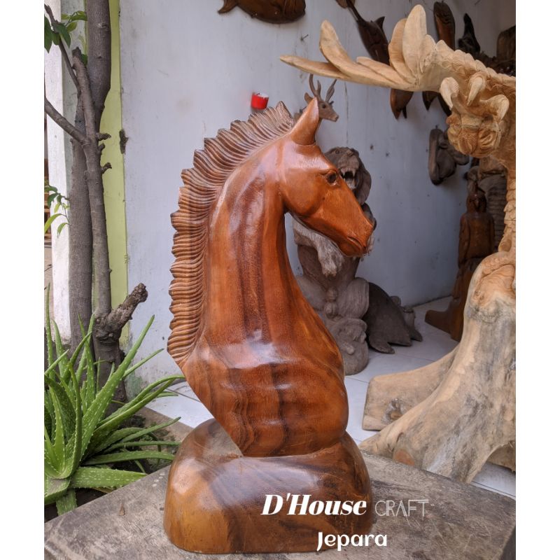 Patung Kepala Kuda Hiasan Dinding Kayu Trembesi