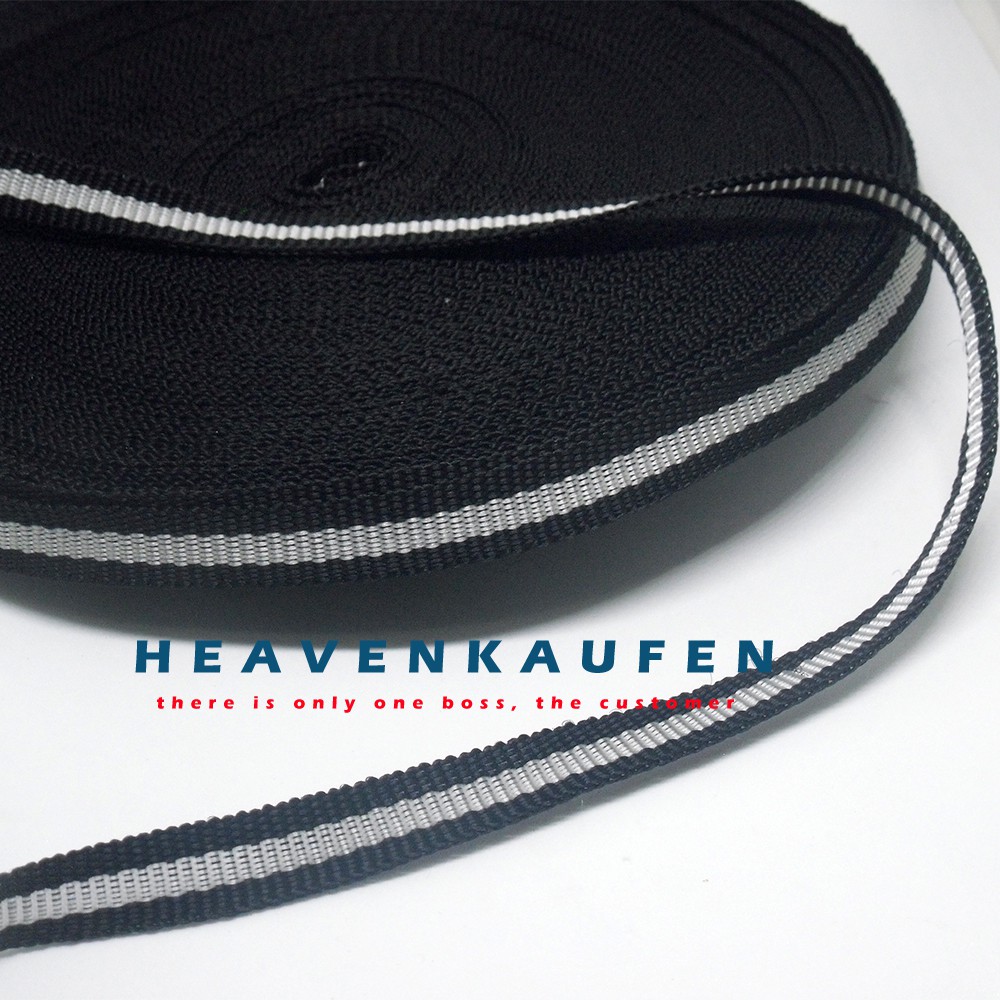 Tali Webbing 1 cm Meteran Hitam List Silver Untuk Lanyard/Gelang Dll