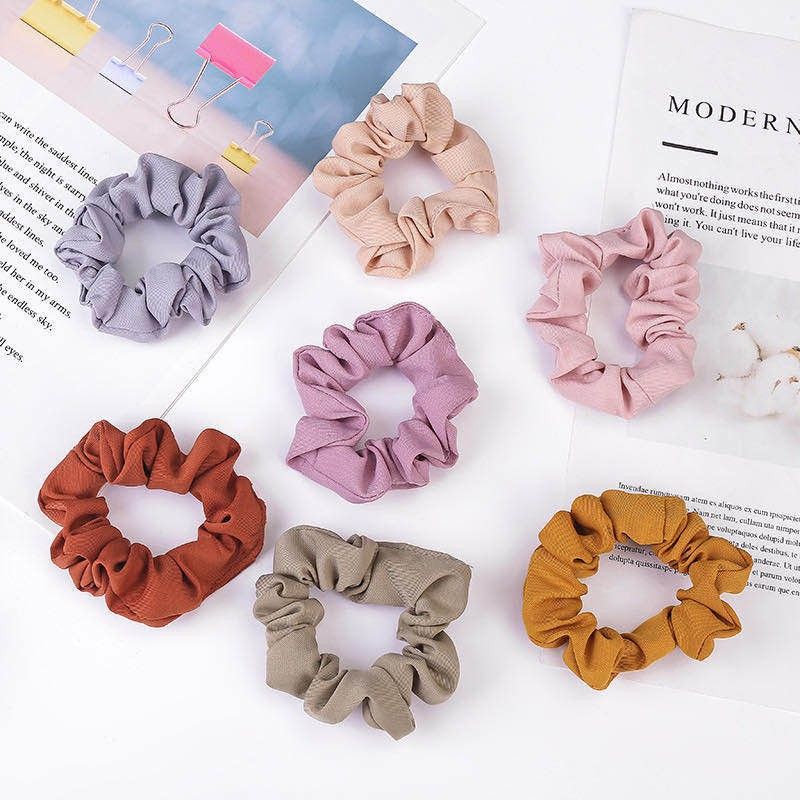 Ikat Rambut Scrunchie Jepang Motif Catur/Polos/Transparan - Kunciran Karet Cepol Elastis Simple Fash